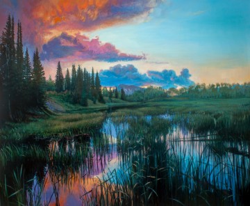 Sunset at the Beaver Pond 70x82 framed
