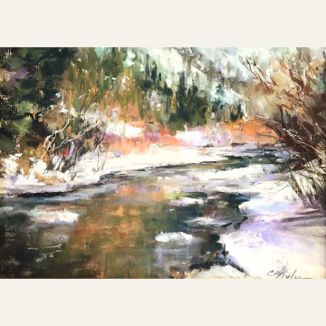 CT16-01 In Winter River 6x8 pastel $750 WEB