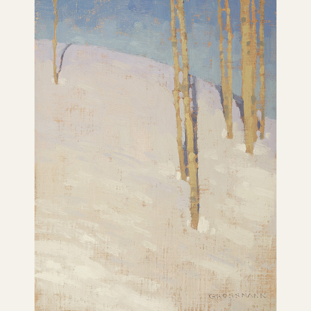 Aspen Trunks and Bright White Snow, 10x8 inches, oil on linen panel WEB