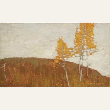 Autumn Sky and Orange Leaves, Study, 7x12 inches, oil on linen panel copy
