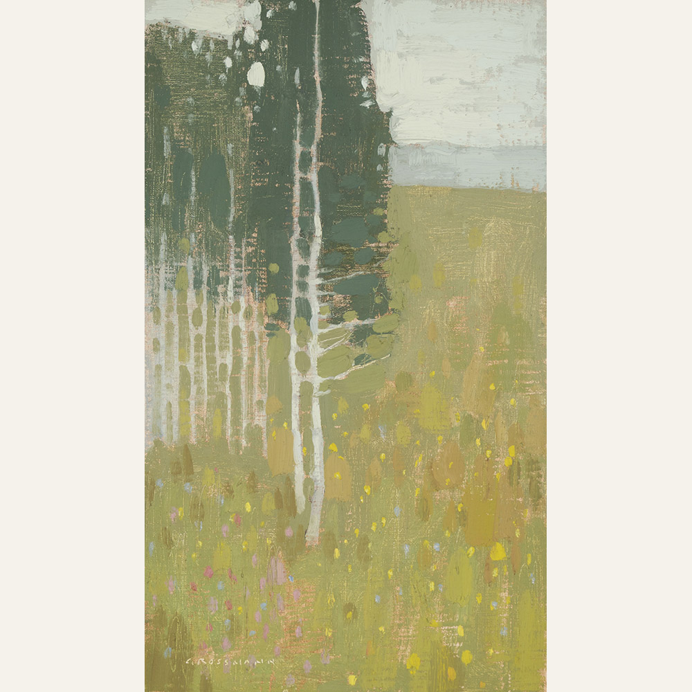Rainy Day Meadow, 12x7 inches, oil on linen panel