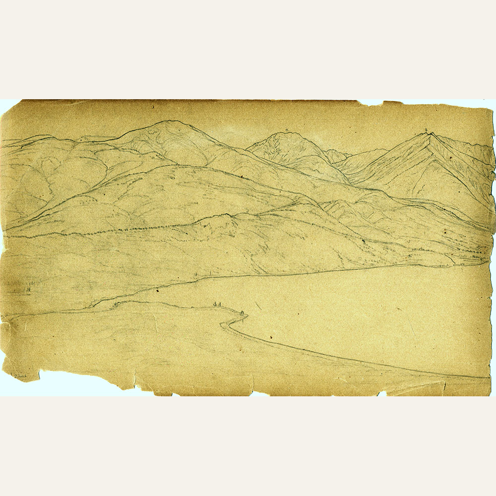 001-a William Henry Holmes, Sketch, Panoramic View of upper and lower Twin Lakes left