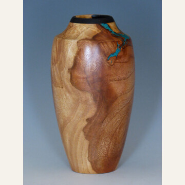 BF20-02 Small vase elm, chrysocola, ebony T217 5x2.75 woodturning 400 WEB