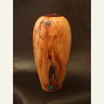 BF22-06 Vase, Spalted Aspen, Kebler Pass, Turquoise and Rosewood Rim 12.5x6.25 woodturning 1200