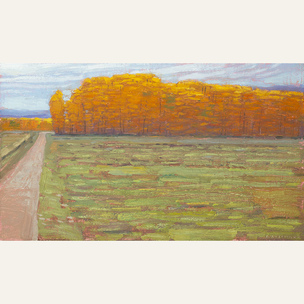 DG22-06 Road and Windbreak in October, 7x12 inches, oil on linen panel 1950 WEB