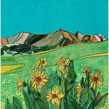 KH23-02 Mule's Ear Wildflowers - Crested Butte 6x6 watercolor and ink on birch 750 F WEB