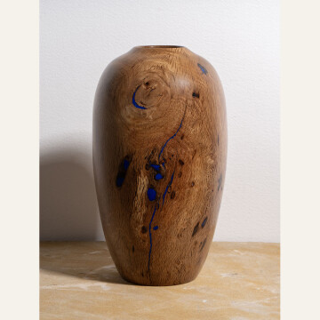 BF23-06 English Oak with Lapis, Vase 8.75x5.25 turned wood 975