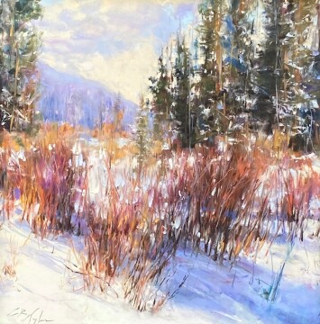 CT23-22 Red Willows on Winter Trail 9.5x9.5 oil 1200 F