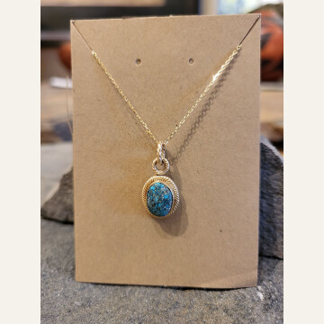 JMK23-14k Gold & Apache Blue Turquoise Pendant with Chain 1,276 WEB
