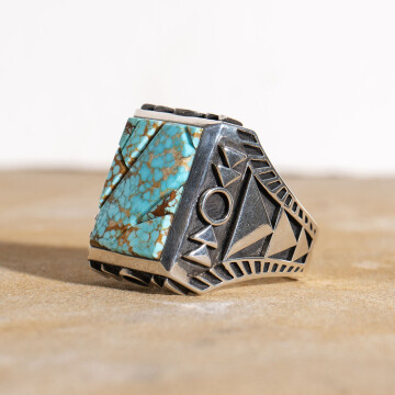 JMK23-#8 Turquoise Warrior Ring, Large 1,200 WEB